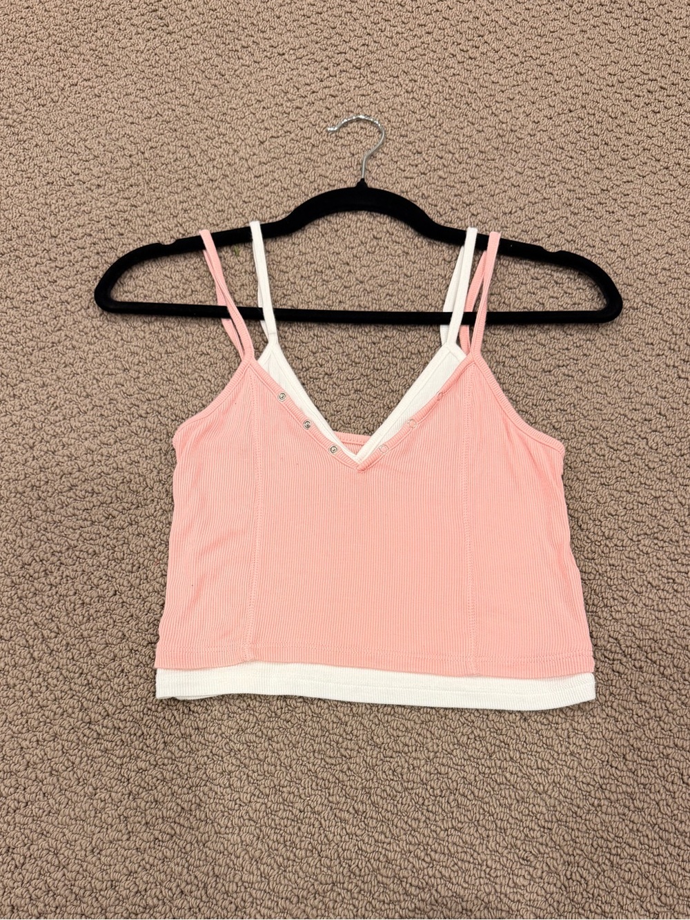 BDG Pink & White Double-Strap Cropped V-Neck Tank
